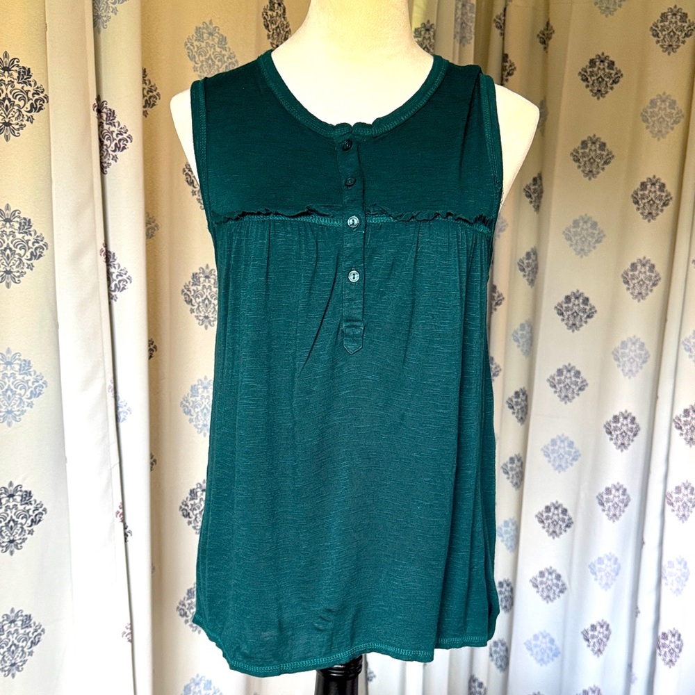 Caslon Teal Sleeveless Button Tank Top